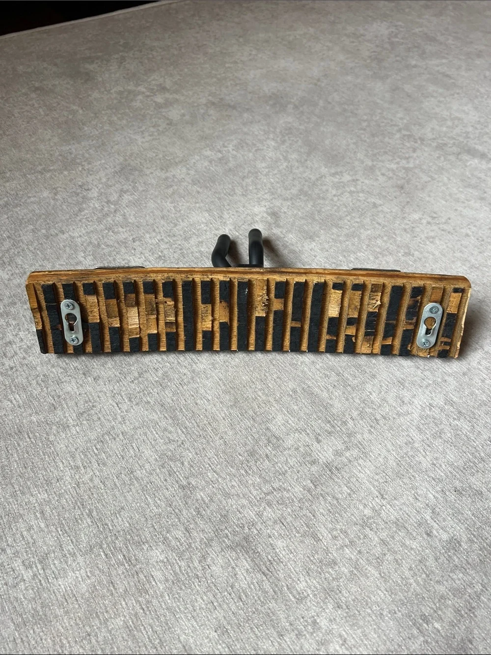 Rustic Brown Wood Wall Hook with Black Metal Double Hanger